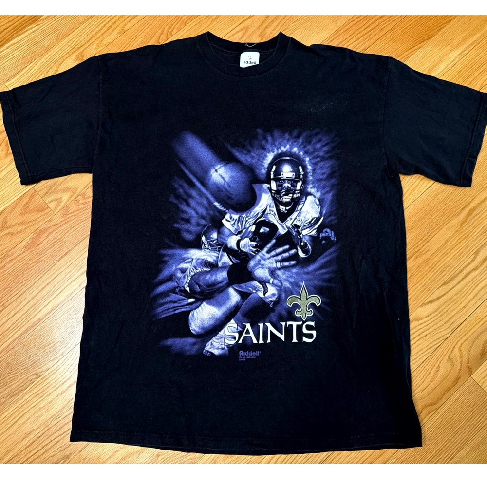 VNTG 1998 New Orleans Saints Riddell T Shirt Mens XL Black NFL Graphic 90s